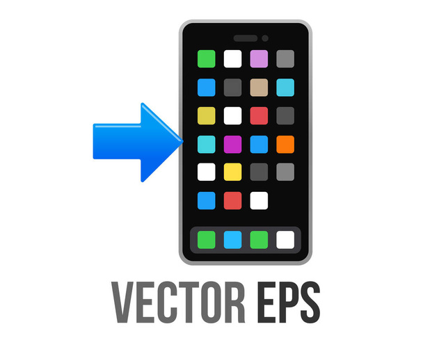 El icono de teléfono móvil vectorial aislado con flecha hacia la derecha apuntada desde la izquierda, llamada o mensaje entrante previsto - Vector, Imagen