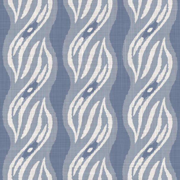 Seamless french farmhouse woven linen stripe texture. Ecru flax blue hemp fiber. Natural pattern background. Organic ticking fabric for kitchen towel material. Pinstripe material allover print - Photo, Image