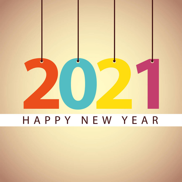 2021 ευτυχής νέα χρονιά κρέμεται αριθμούς κάρτα εορτασμού - Διάνυσμα, εικόνα