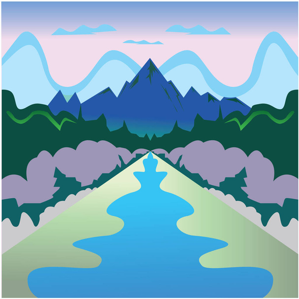 Tasainen vuoristo ja joki maisema kuvitus värikäs vektori suunnittelu tausta luonnollinen - Vektori, kuva