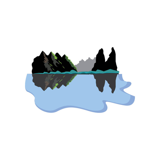 mini ilustración del paisaje de las montañas y el mar con diseño vectorial colorido natural - Vector, imagen