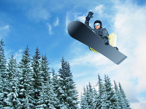 berg-skiër-stap-springen - Foto, afbeelding