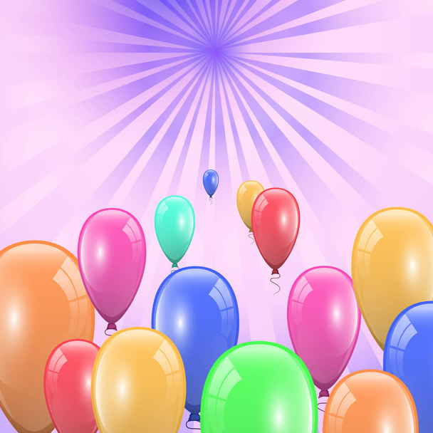 カラフルな風船でお祭りのバナー。明るい光沢のある孤立ヘリウム気球のグループ。ベクトルイラスト｜EPS10 for your design. - ベクター画像