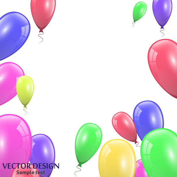 Праздничный баннер с красочными воздушными шарами. Группа ярких глянцевых изолированных гелиевых шариков. Векторная иллюстрация EPS10 для вашего дизайна. - Вектор,изображение