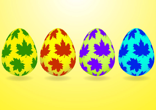 Λαμπερά χρωματιστά πασχαλινά αυγά σε κίτρινο φόντο. Εαρινές διακοπές. Εικονογράφηση διάνυσμα για το σχέδιό σας. - Διάνυσμα, εικόνα