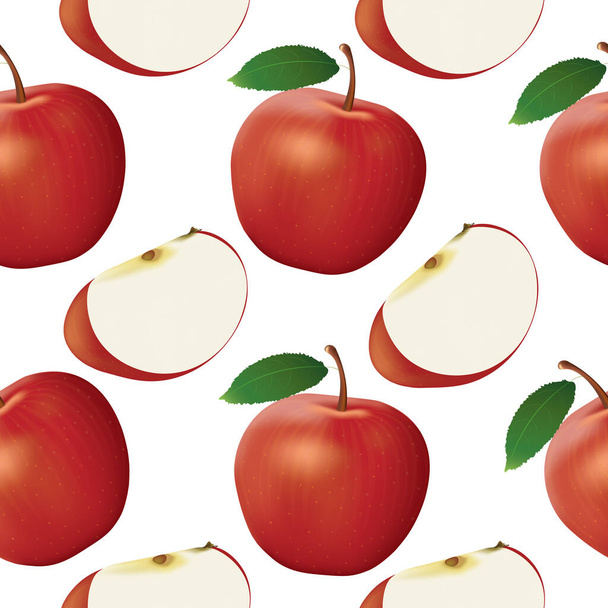 Manzana y patrón de rebanada sin costura, vector - Vector, imagen