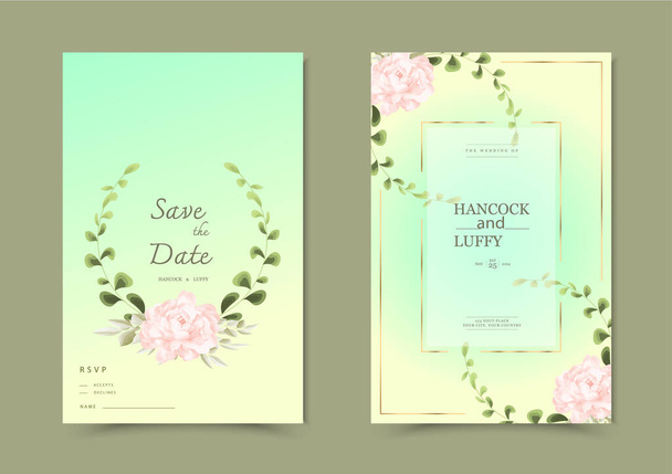  水彩の花の結婚式の招待状カードテンプレートと美しい背景. - ベクター画像