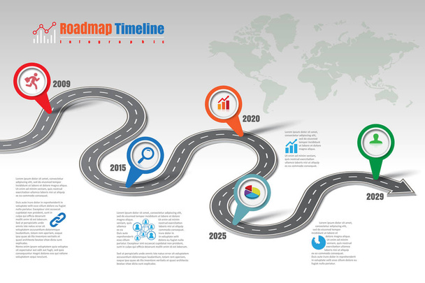 Business Roadmap Zeitleiste Infografik-Vorlage mit Zeigern für abstrakten Hintergrund Meilenstein entworfen moderne Diagramm-Prozesstechnologie digitale Marketing-Daten-Präsentationstabelle Vektor-Illustration - Vektor, Bild