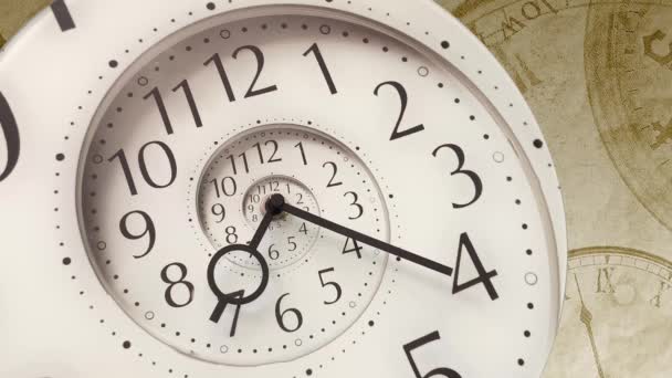 Reloj espiral de tiempo infinito blanco moderno. Concepto de tiempo infinito. - Metraje, vídeo