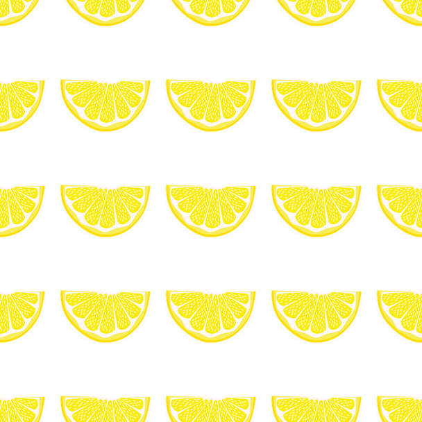 Ilustración sobre el tema de color grande sin costura limón amarillo, patrón de fruta brillante para el sello. Patrón de fruta que consta de limón hermoso sin costura repetición. Fruta de patrón colorido simple de limón sin costura. - Vector, imagen