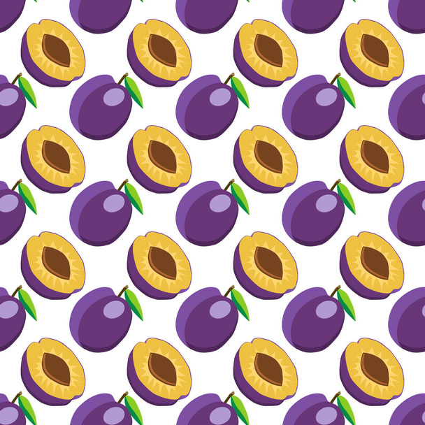 Kuvitus teema iso värillinen saumaton violetti luumu, kirkas hedelmä kuvio tiiviste. Hedelmät kuvio koostuu kauniista saumaton toista luumu. Yksinkertainen värikäs kuvio hedelmiä saumaton luumu. - Vektori, kuva