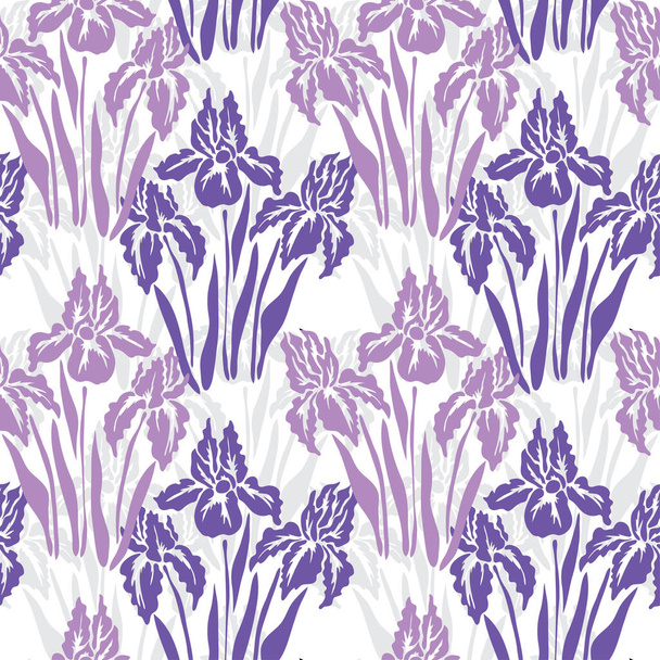 Elegant seamless pattern with iris flowers, design elements. Floral  pattern for invitations, cards, print, gift wrap, manufacturing, textile, fabric, wallpapers - Vector, afbeelding