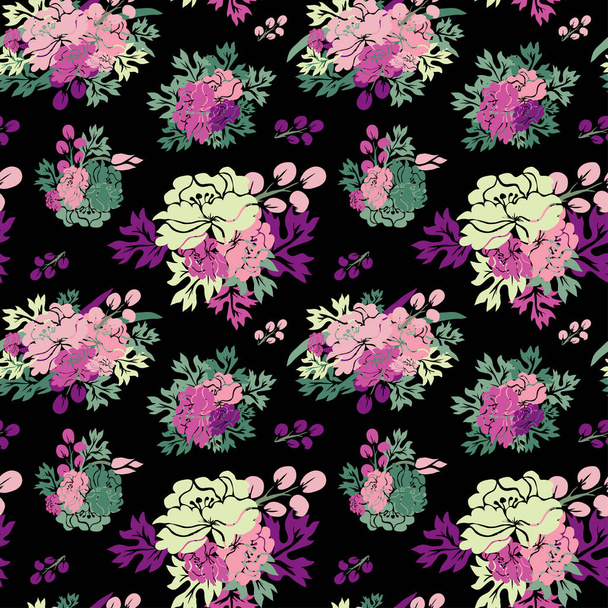 Elegant seamless pattern with peony flowers, design elements. Floral  pattern for invitations, cards, print, gift wrap, manufacturing, textile, fabric, wallpapers - Vektor, Bild