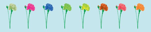set of carnation flowers cartoon icon design template with various models. vector illustration isolated on blue background - Vector, Image