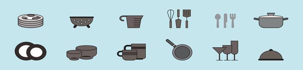 crockery and kitchen cartoon icon design template with various models. vector illustration isolated on blue background - Vector, Image