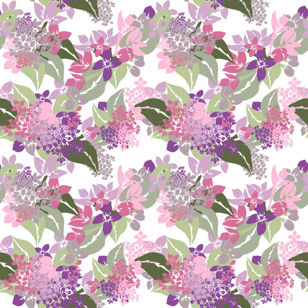 Elegant seamless pattern with lilac flowers, design elements. Floral  pattern for invitations, cards, print, gift wrap, manufacturing, textile, fabric, wallpapers - Vettoriali, immagini