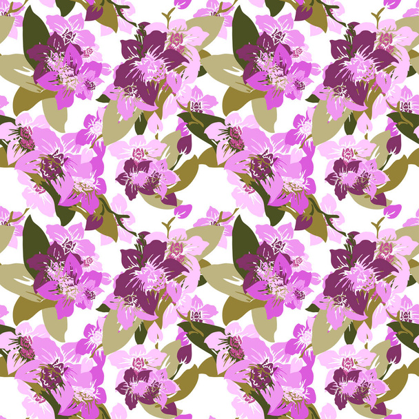 Elegant seamless pattern with orchid flowers, design elements. Floral  pattern for invitations, cards, print, gift wrap, manufacturing, textile, fabric, wallpapers - Vector, Image