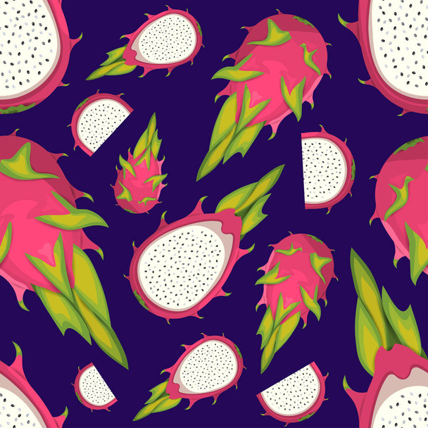 Wzór egzotycznych tropikalnych owoców smoka. Ilustracja wektora pitaya.  - Wektor, obraz