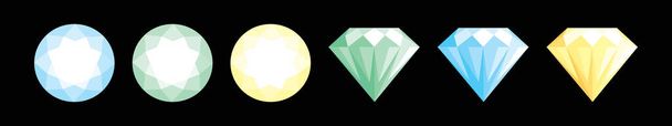 Set von diamantenen Zeichentrickmotiven mit verschiedenen Modellen. Vektor-Illustration isoliert auf schwarzem Hintergrund - Vektor, Bild