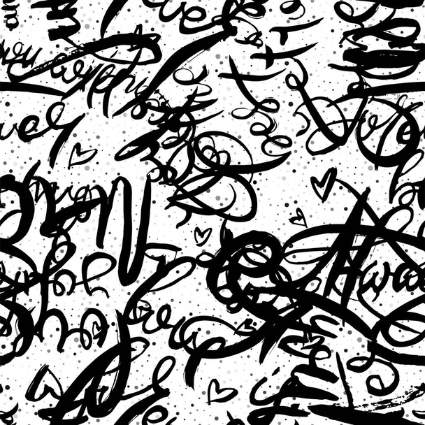 Graffiti fundo sem costura padrão. Marcação à mão. Letras vetoriais vândalas - Vetor, Imagem