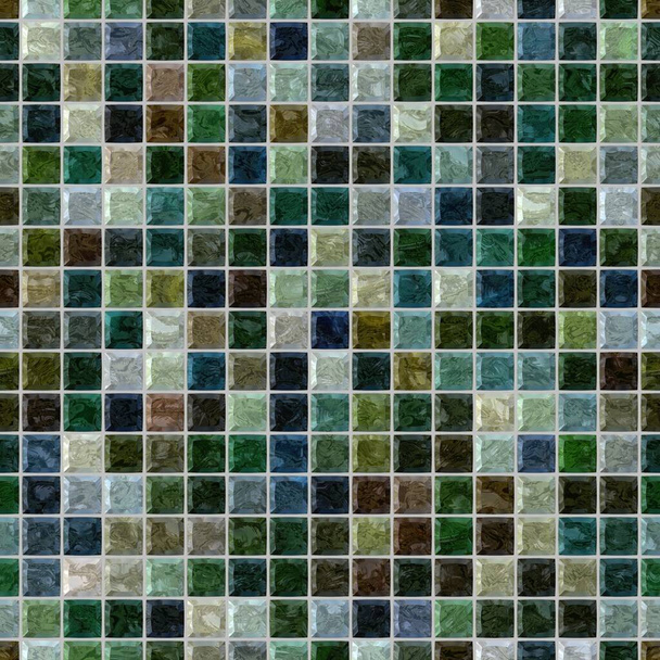 surface floor marble mosaic pattern seamless square background with grey grout - dark green blue khaki colo - Photo, Image