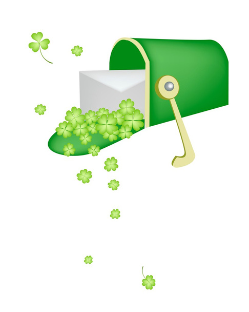 A Letter and Four Leaf Clovers in Mailbox - Vector, Image