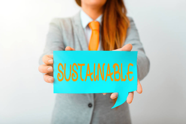Writing note showing Sustainable. Business photo showcasing the ability to be sustained, supported, upheld, or confirmed Displaying different color mock up notes for emphasizing content. - Photo, Image