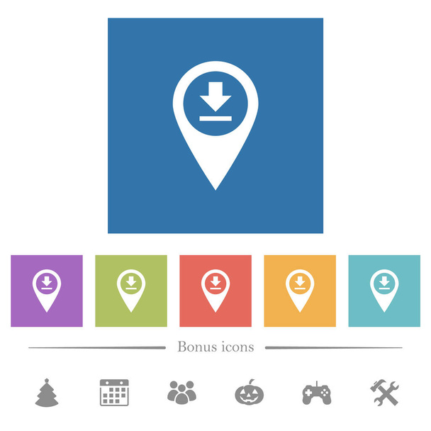 Scarica la mappa GPS posizione piatta icone bianche in sfondi quadrati. 6 icone bonus incluse. - Vettoriali, immagini