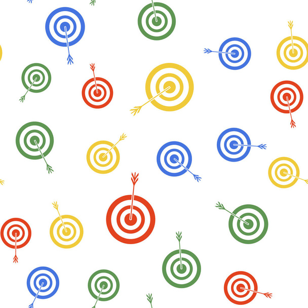Color Target mit Pfeil-Symbol isoliert nahtlose Muster auf weißem Hintergrund. Hinweisschild. Bogenschießen Ikone. Dartscheibe. Geschäftszielkonzept. Vektor. - Vektor, Bild