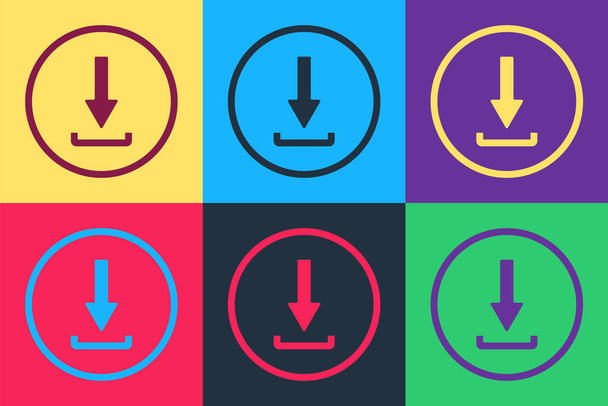 Pop art Download icon isolated on color background. Upload button. Load symbol. Arrow point to down.  Vector. - Vector, Image