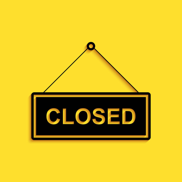 Black Hanging sign with text Closed door icon isolated on yellow background. Long shadow style. Vector. - Vector, Image