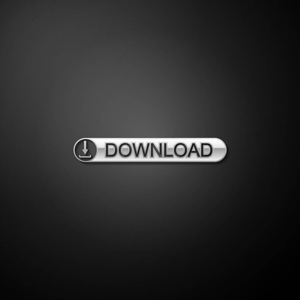 Silver Download button with arrow icon isolated on black background. Upload button. Load symbol. Long shadow style. Vector. - Vektör, Görsel
