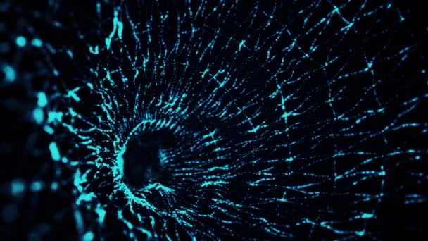 Der Computer erzeugte aus Partikeln mit DOF eine blaue dünne Form. 3D-Darstellung des abstrakten leuchtenden Hintergrundes - Filmmaterial, Video