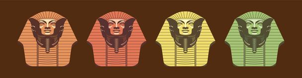 serie di egiziano faraone maschera modello di icona del fumetto con vari modelli. illustrazione vettoriale isolata su sfondo blu - Vettoriali, immagini