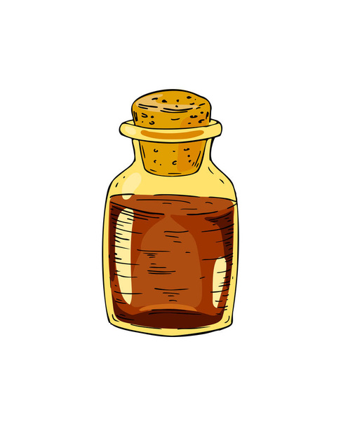 Vektorová ilustrace láhve směsi izolované na bílo. Ručně kreslený homeopatický a alternativní medicínský design. Vektorová ilustrace v náčrtu - Vektor, obrázek