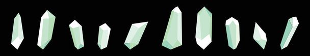 Kristal taşlar ve mücevherler seti, değerli mineraller karikatür simgesi tasarım şablonu ve çeşitli modeller. Vektör illüstrasyonu siyah arkaplanda izole edildi - Vektör, Görsel