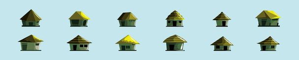set di baracca o capanne modello di icona del cartone animato con vari modelli. illustrazione vettoriale isolata su sfondo blu - Vettoriali, immagini