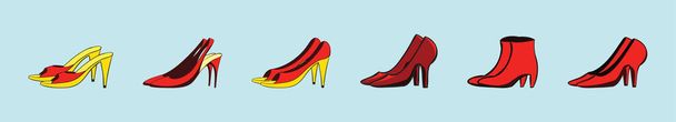 Kadın ayakkabıları modern çizgi film ikonu tasarım şablonu ve çeşitli modeller. Mavi arkaplanda izole edilmiş vektör illüstrasyonu - Vektör, Görsel