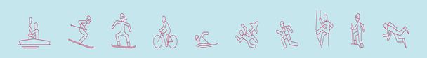 serie di sport acquatici modello di icona del fumetto con vari modelli. illustrazione vettoriale isolata su sfondo blu - Vettoriali, immagini
