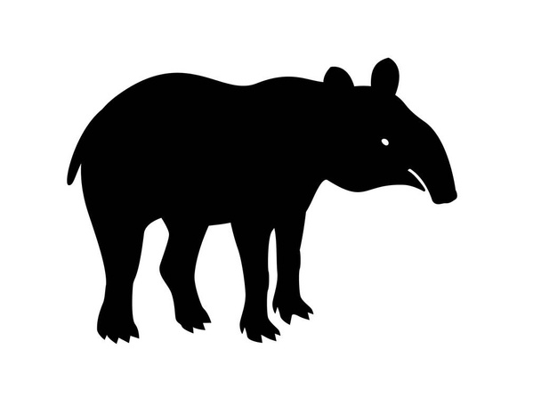 Tapir, animal, vector path for laser cutting, shadow black color, cute flat style. - Vektör, Görsel