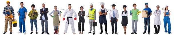 Full length portrait of group of people representing diverse professions of business, medicine, construction industry - Fotó, kép