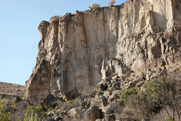 Rocky cliff in Ihlara Valley of Aksaray Province, Cappadocia. - 写真・画像