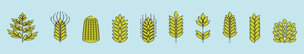 Pirinç logosu karikatür dizayn şablonu ve çeşitli modeller. Mavi arkaplanda izole edilmiş vektör illüstrasyonu - Vektör, Görsel