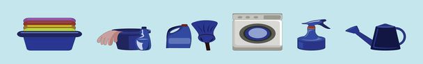 set of cleaning tools cartoon icon design template with various models. vector illustration isolated on blue background - Vector, Image
