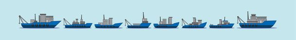 Conjunto de barco desenho animado ícone modelo de design com vários modelos. ilustração vetorial isolada no fundo azul - Vetor, Imagem