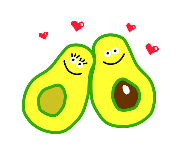 Two lovers avocado together on a white background. Vector illustration. - Vector, afbeelding