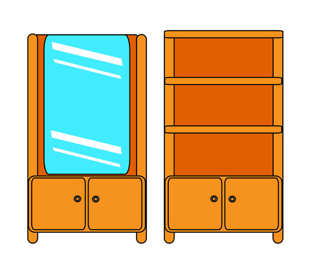 Wardrobe with shelves on a white background. Furniture. Vector illustration. - Vector, Image