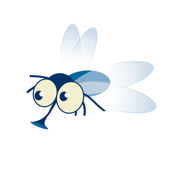 Carino piccolo insetto mosca dei cartoni animati in blu con grandi occhi googly e una proboscide sporgente. Vettore - Vettoriali, immagini