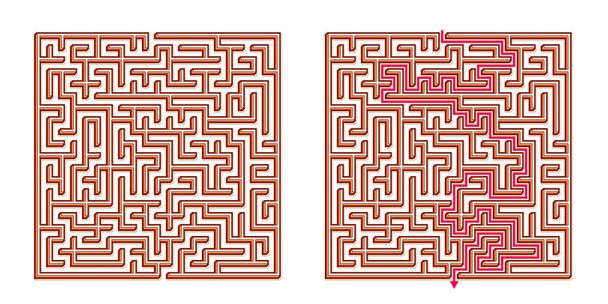 Vector 3D / Isometric Easy Square Labyrinth - Labyrinth mit integrierter Lösung. Lustiges und lehrreiches Gedankenspiel zur Koordination, Problemlösung und Entscheidungsfindung. - Vektor, Bild