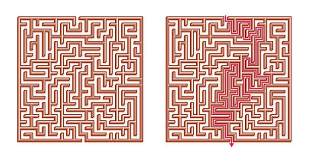 Vektori 3D / Isometrinen Easy Square sokkelo Labyrintti mukana ratkaisu. Hauska & Kasvatuksellinen Mieli peli Koordinointi, Ongelmien ratkaiseminen, Päätöksenteko Skills Test. - Vektori, kuva